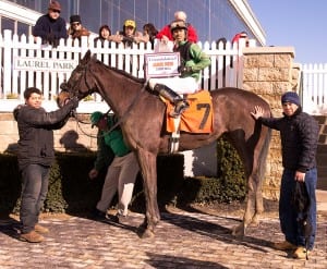 Victory number 2000 for Jamie Ness.  Photo by Jim McCue, Maryland Jockey Club.